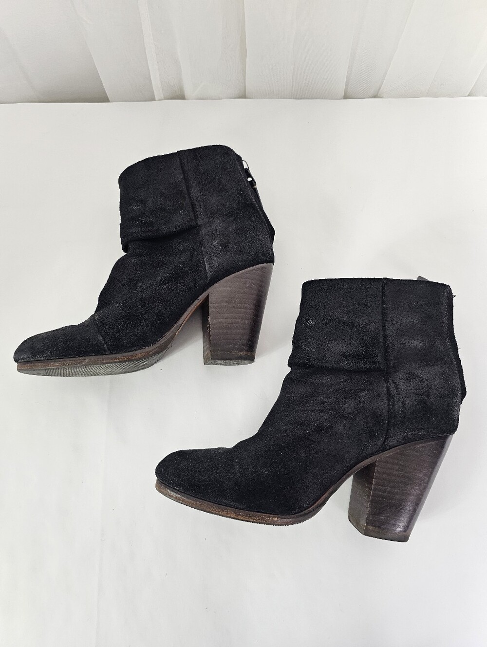 rag & bone Black Waxed Suede Newbury Ankle Booties Size EU 38